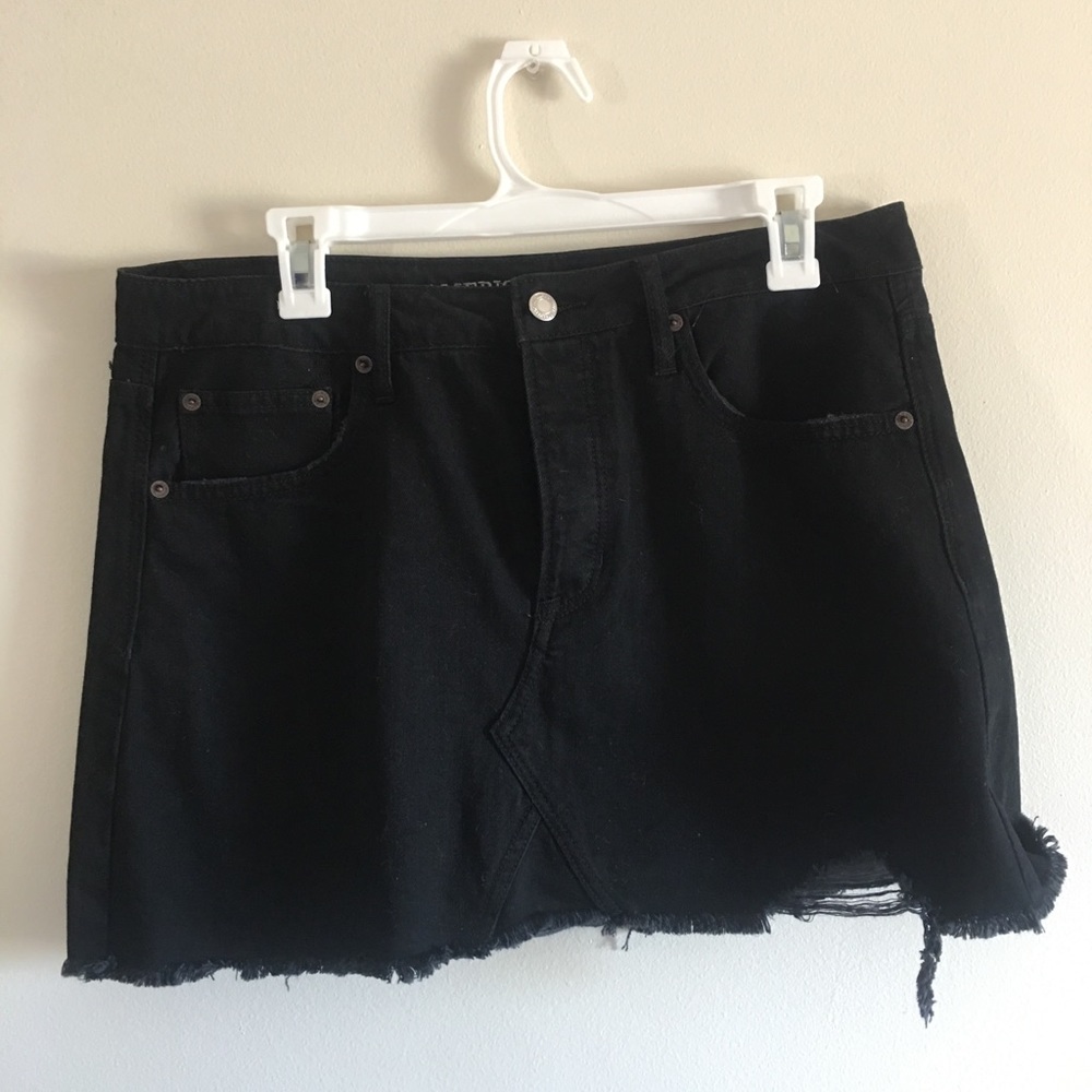 high rise denim mini skirt